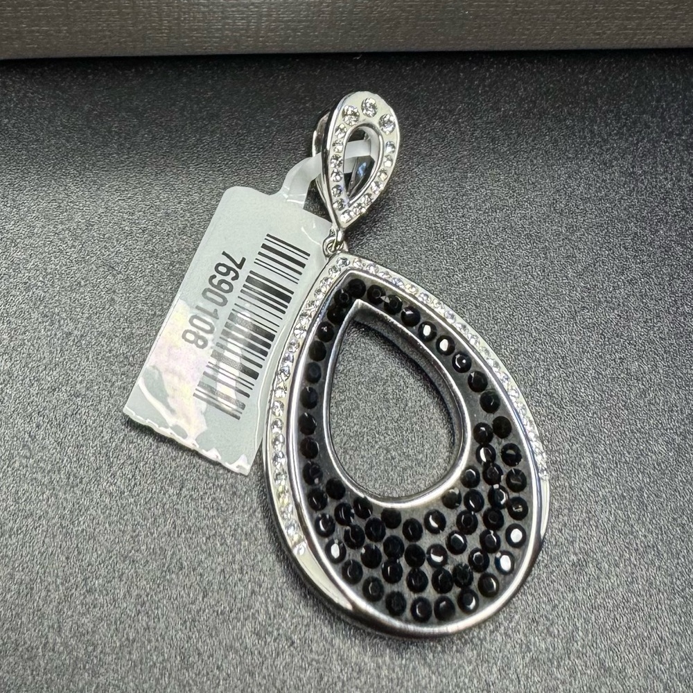 Black and White Color Austrian Crystal Pendant in Silvertone